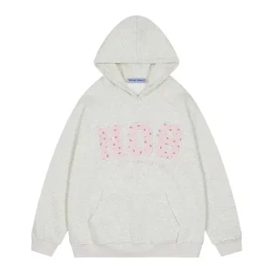 Womens Oversized Graphic Hoodies Y2k Flower Print Number Print Pullover Hooded Sweatshirt Unisex