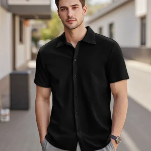Solid Color Short Sleeve Button-up Shirts for Men Casual Summer Tops with Collar for Daily Wear Outdoor Activities and