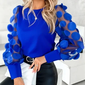 Fashion Lace Floral Tops Blouses Women 2024 Long Sleeve Elegant O-neck Loose Shirt Blouse Casual Shirts Spring Summer Ladies Top