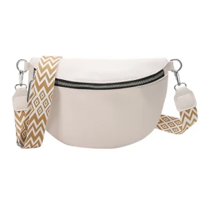 Ladies Handbags Wide Jacquard Strap Traveling Chest Bag PU Leather Fashion Casual Solid Color Portable Simple for Travel Sports