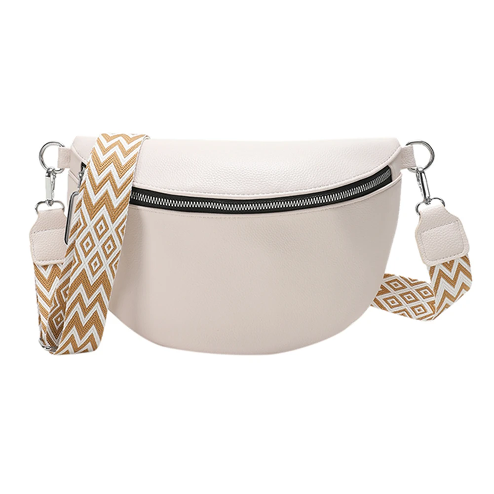 Ladies Handbags Wide Jacquard Strap Traveling Chest Bag PU Leather Fashion Casual Solid Color Portable Simple for Travel Sports