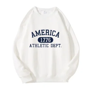 Retro American 1776 Pattern Sweatshirt Soft Round Neck Sweatshirt Men's and Women's Warm Casual Fashionable Streetwear