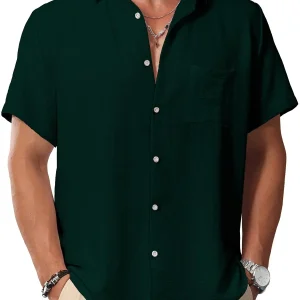 KYKU Men Shirts Button Down Short Sleeve Casual Summer Beach Vacation Clothing
