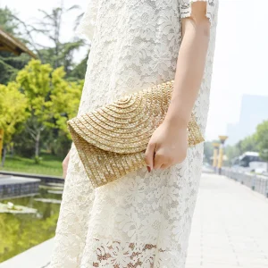 Women Wheat Straw Woven Clutch Handmade Female Casual Wallet Casual Purse Bag Ladies Summer Beach Travel Envelope Handbag