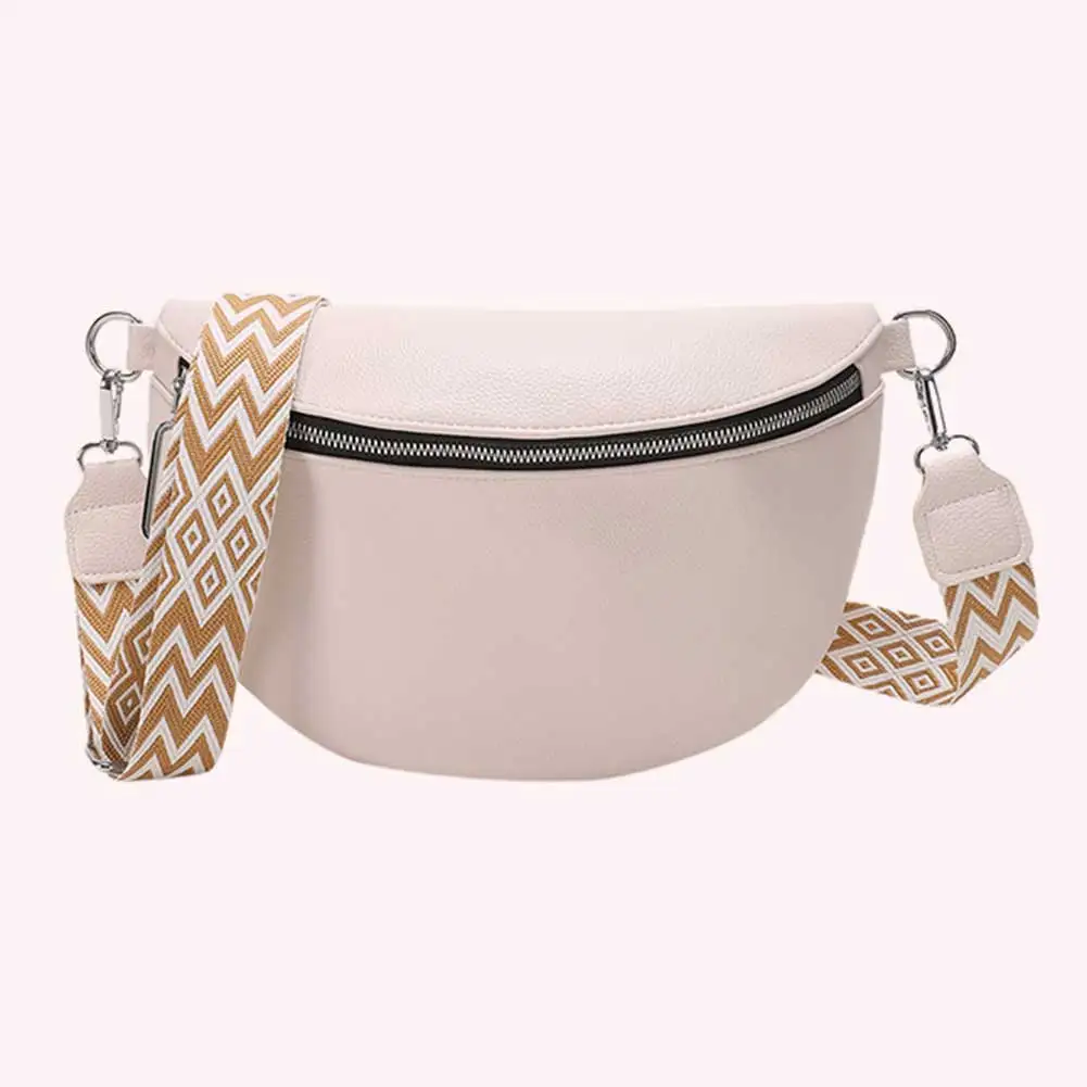 Ladies Handbags Wide Jacquard Strap Traveling Chest Bag PU Leather Fashion Casual Solid Color Portable Simple for Travel Sports - Image 3