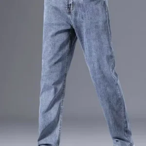 Men's Loose Fit Stretch Jeans - Daily Street Style, Blue, Perfect for Autumn-Winter Transition & All Seasons