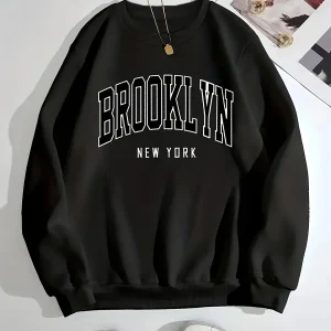 Women's Casual New York Letter Pattern Printed Sweatshirt Sweatshirt Round Neck Pullover for Outdoor Wear Comfortable Clothing