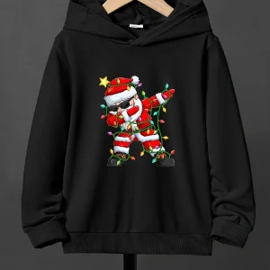 Boys & Girls Christmas SWAG Graphic Hoodie - Festive Santa Claus Design with Red & Green Stripes, Cozy Knit Pullover