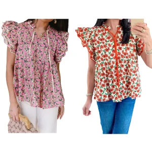 Women s Summer Casual V-Neck T-Shirt with Tie-Up Detail and Floral Print Short Sleeves Streetwear Top