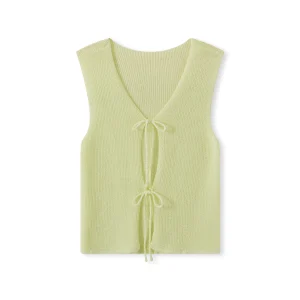 Women s Sleeveless Knitted Vest with Tie Front Detail V Neck Solid Color Tank Top for Casual Summer Streetwear Fashion