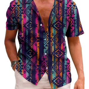 KYKU Hawaiian Shirt for Men Short Sleeve Button Down Summer Clothing Vacation Beach Shirts Stripe with Pockets