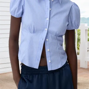 Elegant Women s Button Up Blouses with Puff Sleeves and Lapel Collar for a Stylish Summer Look -  Fit Shirts for Any