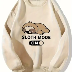 Women's Fashionable Casual Cartoon Sloth Pattern Printed Round Neck Sweatshirt Suitable for Parties Holidays Gift Pullovers