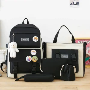 5pcs Backpack Kit Female Fashion Lady High Capacity Waterproof College Trendy Girls Laptop School Bags Cute Girl Travel Book Bag