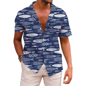 KYKU Men's Casual Button-Down Shirts Hawaiian Shirt Short Sleeve Beach Clothes with Pockets