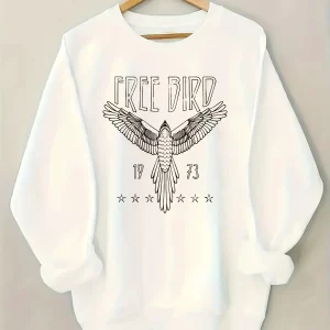 Women's Casual Fashion Free Bird Print Pullover with Long Sleeves Round Neck Sweatshirt Suitable for Daily Wear Holiday Gifts