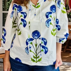 Women s Elegant Floral Print Ruffle High Neck Flowy 3 4 Sleeve Blouse - Stylish and Versatile Loose Fit Top