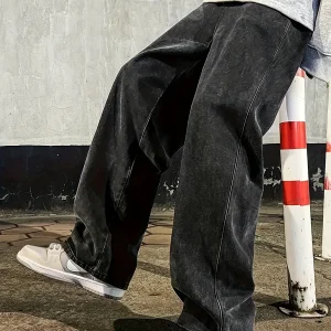 Men's Regular Fit Multi-Pocket Jeans - Street Style Cotton Blend Denim, Black & Gray, Non-Stretch, All-Season Wear, Classic Desi