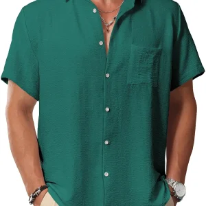 KYKU Men Shirts Button Down Short Sleeve Casual Summer Beach Vacation Clothing