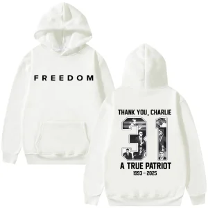 Charlie Kirk Freedom Graphic Print Hoodie Men Women Tribute Memorial American Hero Sweatshirt Male Patriotic Activism Streetwear