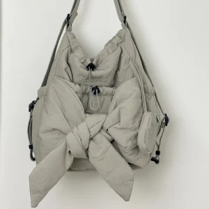 Women Simple Shoulder Bag Large Capacity Bow Drawstring Backpack Solid Color Daily Tote Handbag Ladies Travel Backpack