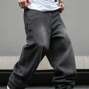 High street American Vibe pleated design micro flared jeans men's loose straight leg hanging wide leg pants men