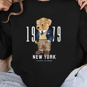 Women's Fashion Casual Cartoon Bear Print Round Neck Sweatshirt Suitable for Parties Holidays Gift Pullovers Streetwear Women