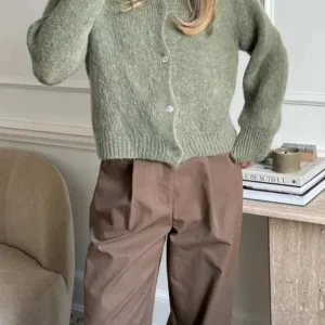 Women s V-Neck Cable Knit Sweater Long Sleeve Solid Color Button Down Cardigan Casual Fall Winter Tops