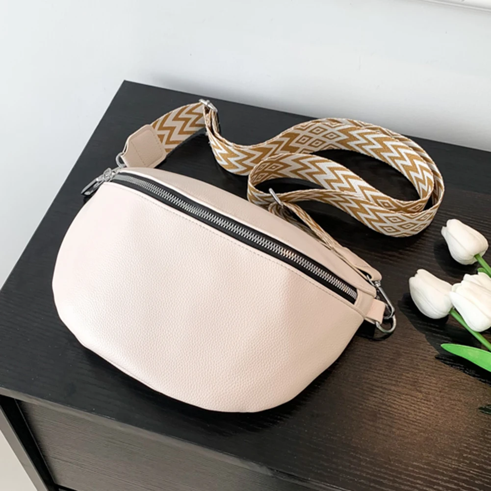 Ladies Handbags Wide Jacquard Strap Traveling Chest Bag PU Leather Fashion Casual Solid Color Portable Simple for Travel Sports - Image 6