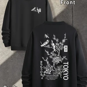 Men's Casual Fashionable Long Sleeved Round Neck Pullover with Double-sided Printed Pattern Suitable for Outdoor Sports Hoodies