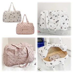 Women Diamond Lattice Shoulder Bag Large Capacity Floral Puffy Tote Handbag Quilted Padding Tote Bag Ladies Commute Bag