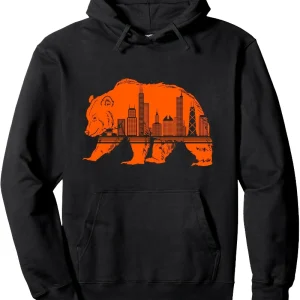 Men's Chicago Skyline Bear Graphic Hoodie 60% Cotton 40% Polyester Pullover with Front Pocket Wear Hoodie Graphic Print Hoodie